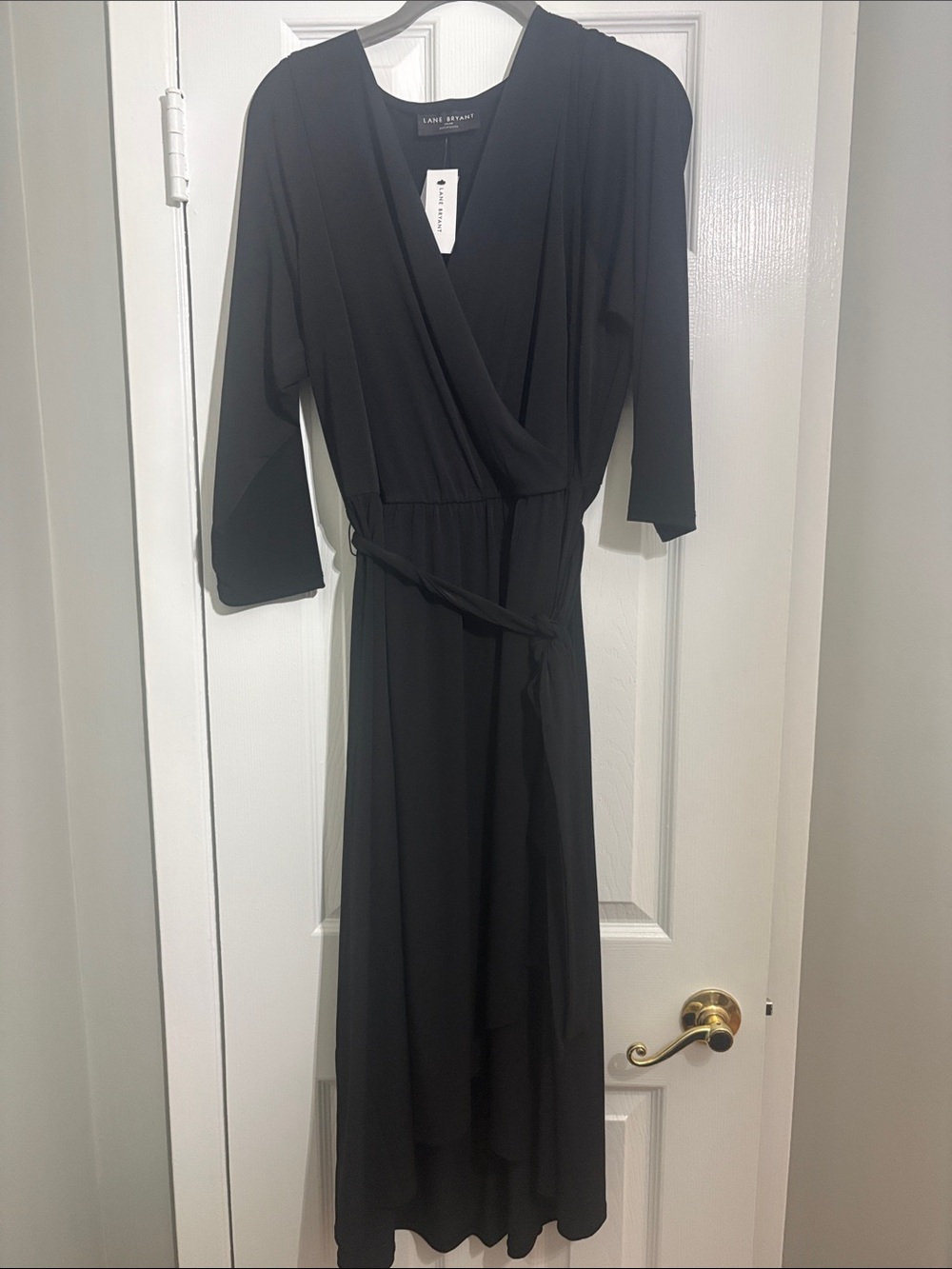 Lane Bryant Black Wrap Midi Dress with Self-Tie Waist